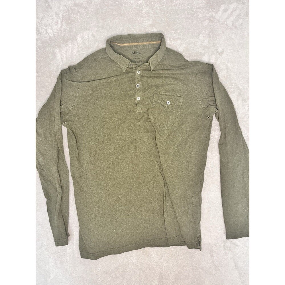 Kuhl Wildfibre Polo Shirt Mens Size L Green Long Sleeve Outdoors Hiking